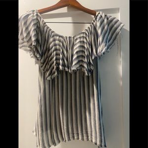 Blue Life off the shoulder BoHo striped top
